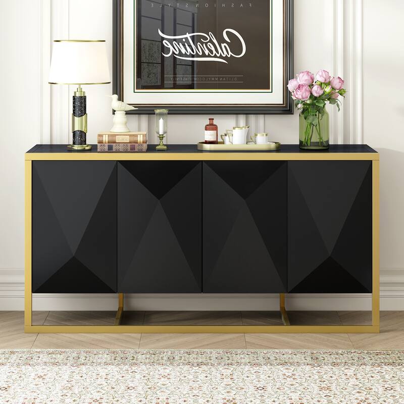 Sideboard Cabinet with 4 Doors, Kitchen Buffet Cabinet with Metal Legs, Storage Cabinet with Adjustable Shelves