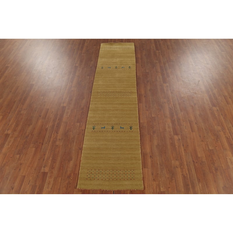 Tribal Yellow Gabbeh Indian Runner Rug Handmade Wool Carpet - 2'4"x 9'9"