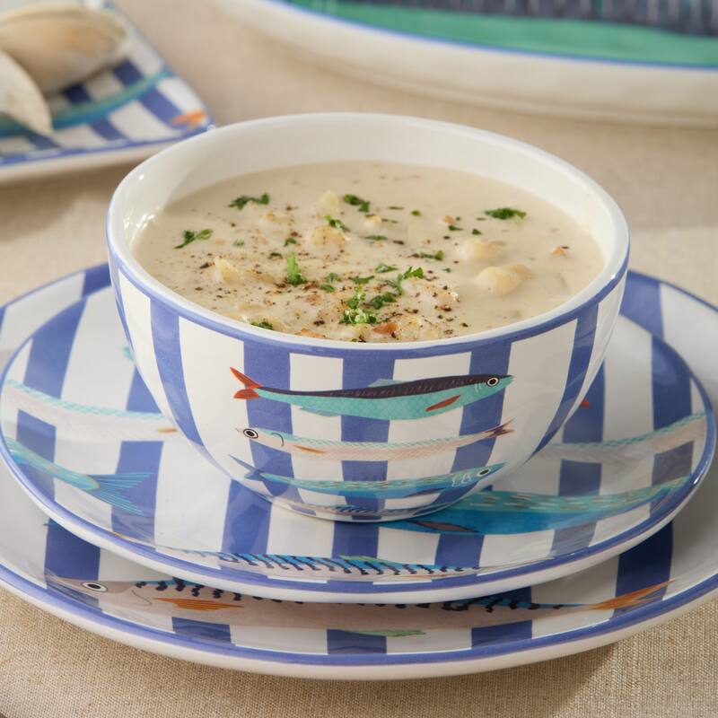 Certified International Something Fishy 6" Ice Cream/Dessert Bowls, Set of 4 - 6.00"L x 6.00"W x 3.00"H