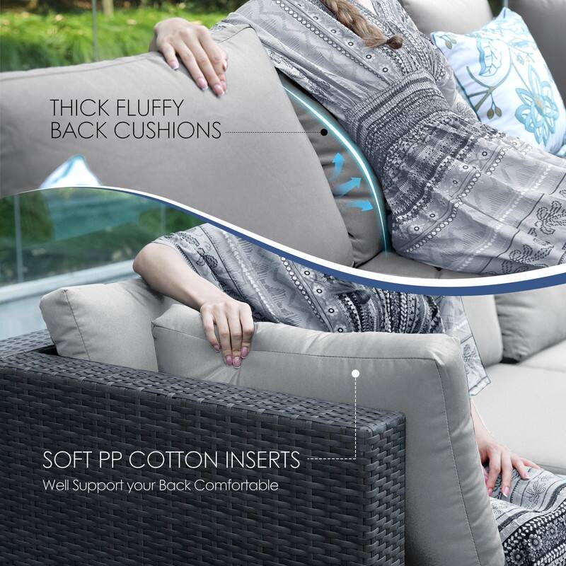 FINCATI Outdoor Sectional Conversation Set, 500 lbs Wicker Deep Seating Set, Loveseat/ Corner/ Ottoman Selectable