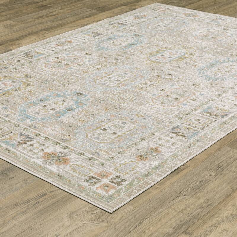 Calliope Textural Distressed Traditional Beige/ Blue Area Rug