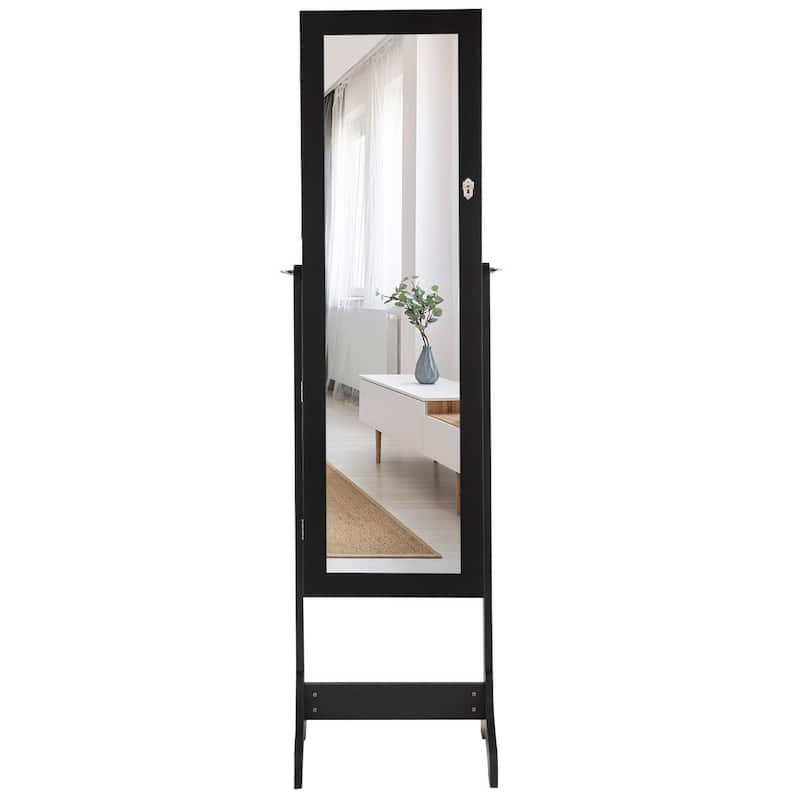 Costway Mirrored Jewelry Cabinet Storage Organizer Box Drawers Black