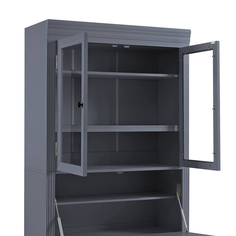 Freestanding 78" Tall Kitchen Pantry Storage Cabinet with Drop-Down Surface and Adjustable Shelves,Power Outlet for Organization