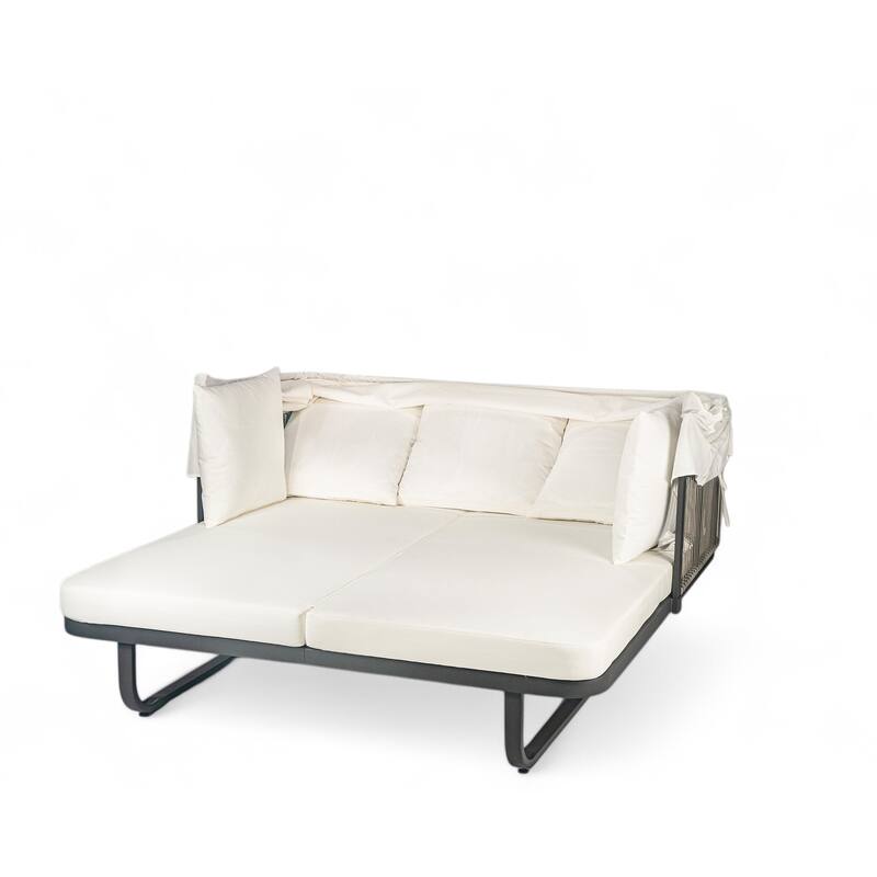 Outdoor 57" Rattan Daybed Sunbed with Retractable Canopy & Pillows