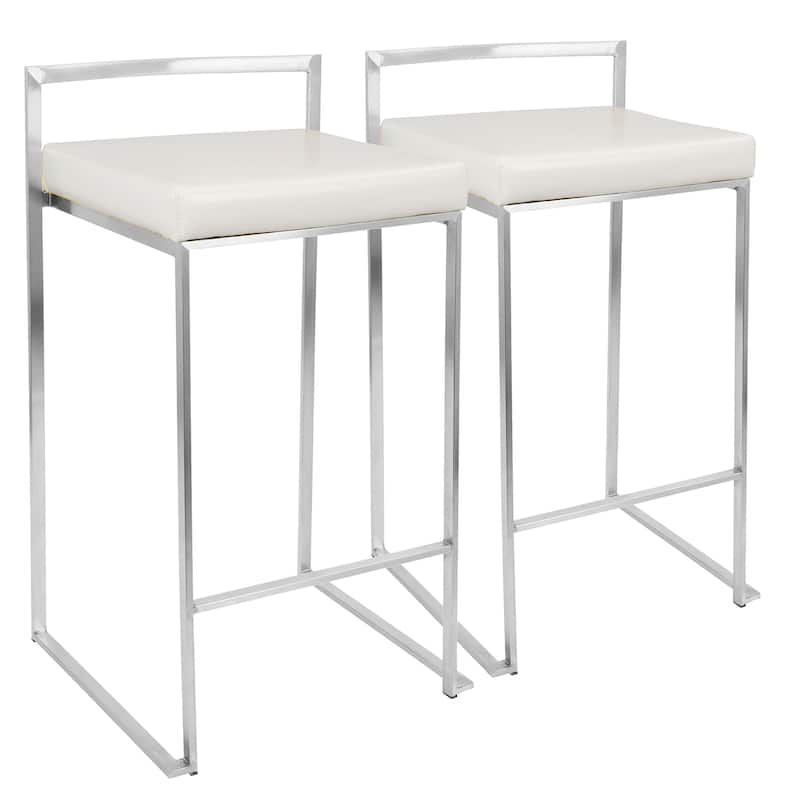 Silver Orchid Forrest Stainless Steel Stackable Fully Welded Counter Stool (Set of 2) - White Faux Leather