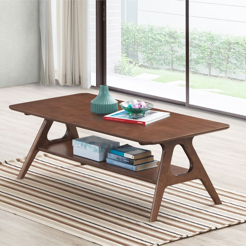 Roundhill Furniture Arona Mid-Century Modern Wood Coffee Table with Shelf