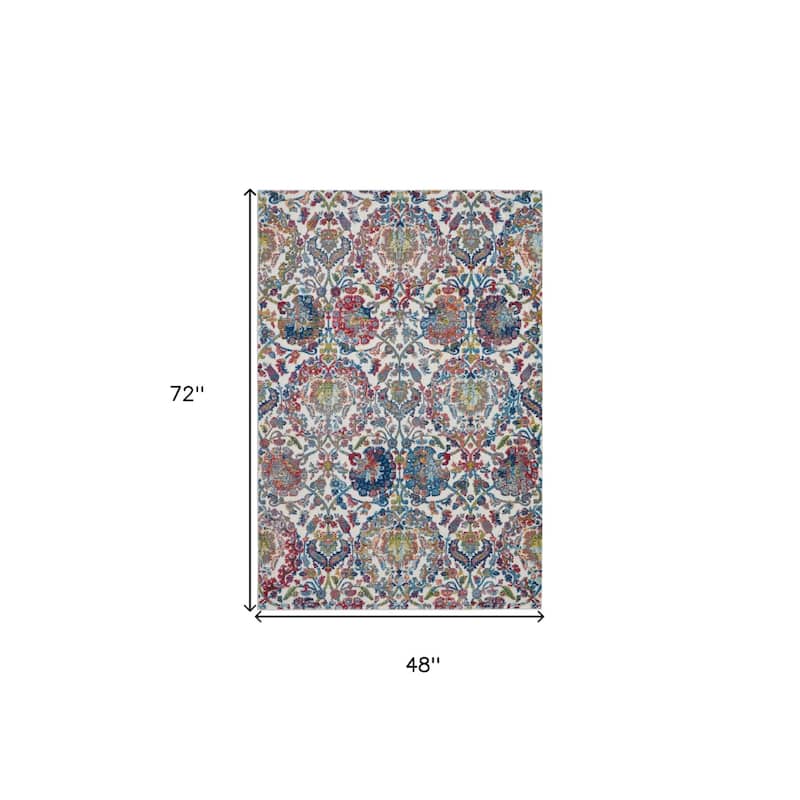 Cibe Power Loomed Distressed Floral Traditional Non Skid Area Rug By HomeRoots - 72' X '48' X '0.5