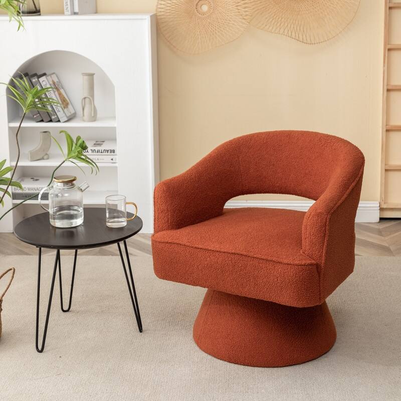 SEYNAR Modern Glam Open Back Velvet Upholstered Round Swivel Accent Arm Barrel Chair for Living Room - Orange