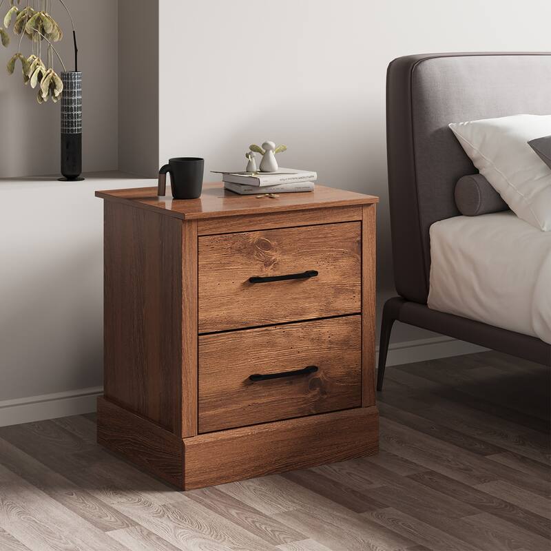 Costway 2 Drawer Nightstand Bedside Table Compact Sofa End Table Dark
