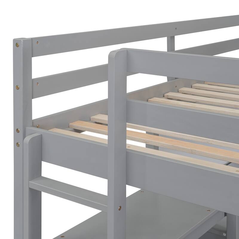 Full Size Wooden Loft Bed with Desk, Shelves, and Writing Board