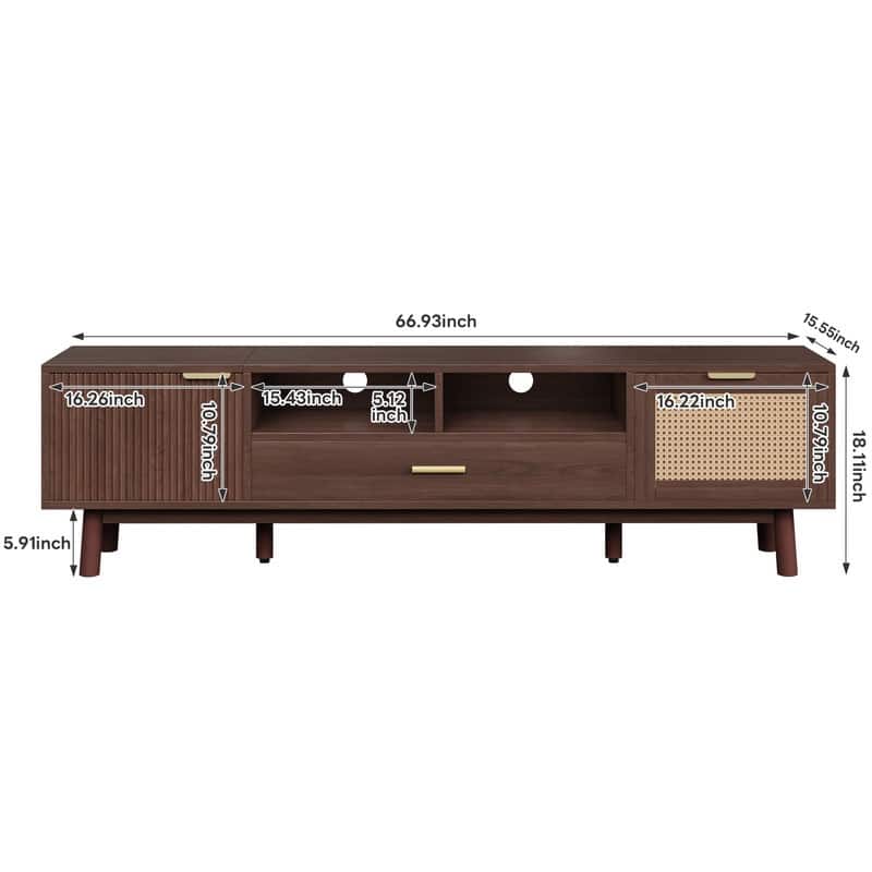 Wood Fashionable TV Stand for 75" TVs, TV Cabinet with Soft-Closing Door and Drop-Down Door Cabinet,Dark Brown