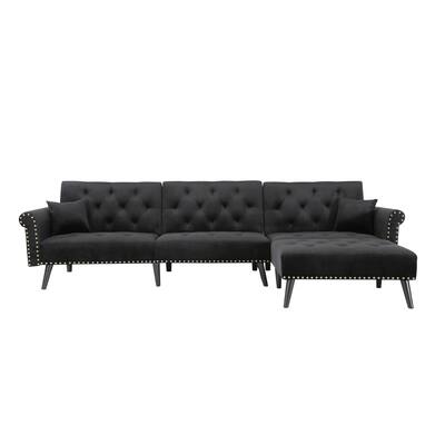 2 Pieces Convertible Reversible Sectional Sofa Velvet Sofa Sleeper Chaise