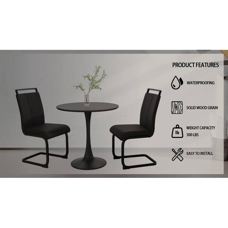 3-Piece Kitchen Table Set, Modern Round Dining Table Set for 2, Tulip Table with 2 PU Leather Chairs for Dining Room