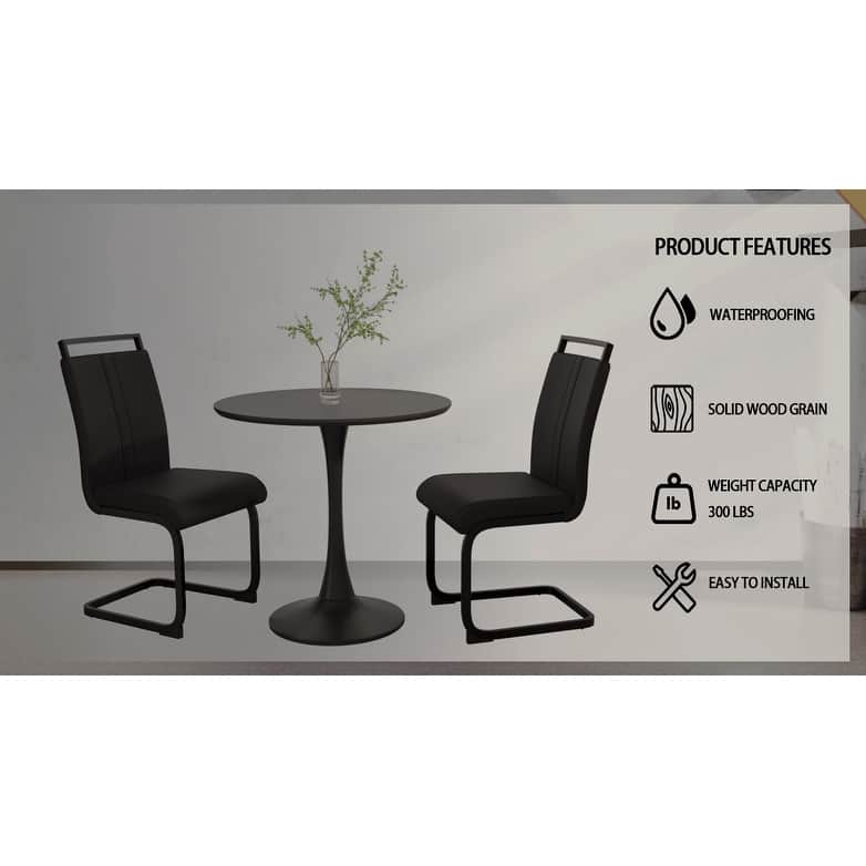 Modern Round Dining Table Set for 2, 3-Piece Kitchen Table Set, Tulip Table with 2 PU Leather Chairs for Dining Room