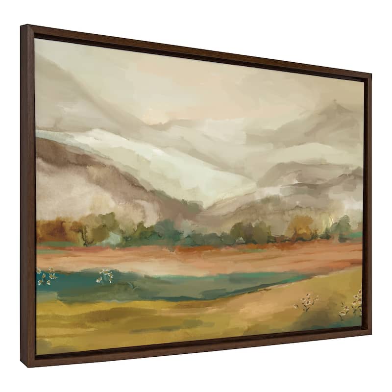 Kate and Laurel Sylvie Mountainscape Framed Canvas by Annie Quigley - 23x33 - Walnut