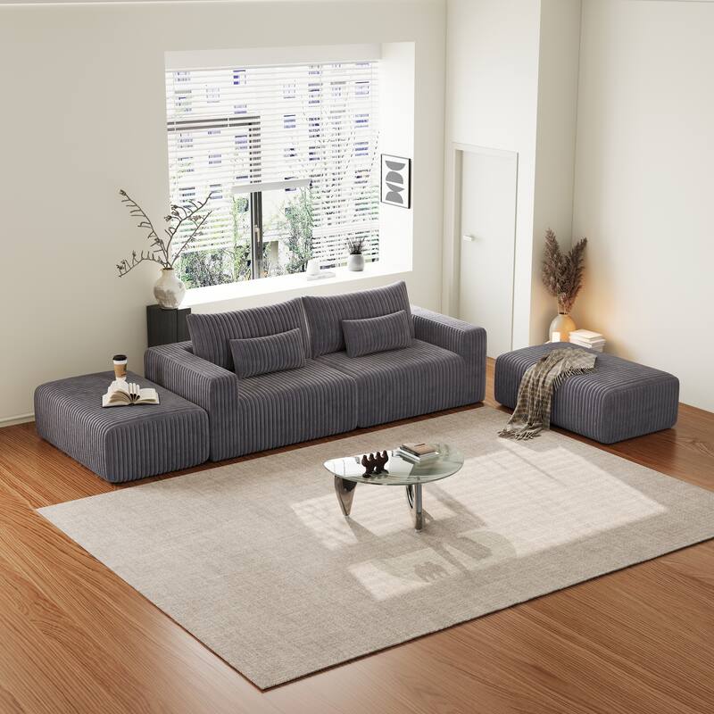 102" Modular Couch Cloud Plush Loveseat Sectional Sofa with 2 Ottoman