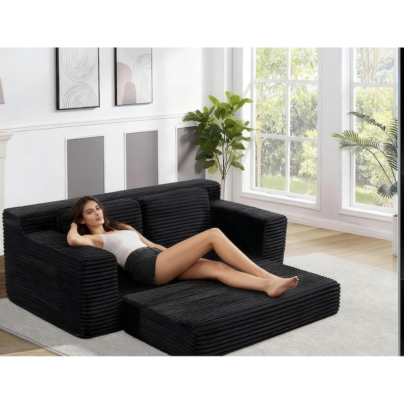 GDFStudio - Corduroy 2-Seater 71" Cloud Double Convertible Sofa Bed