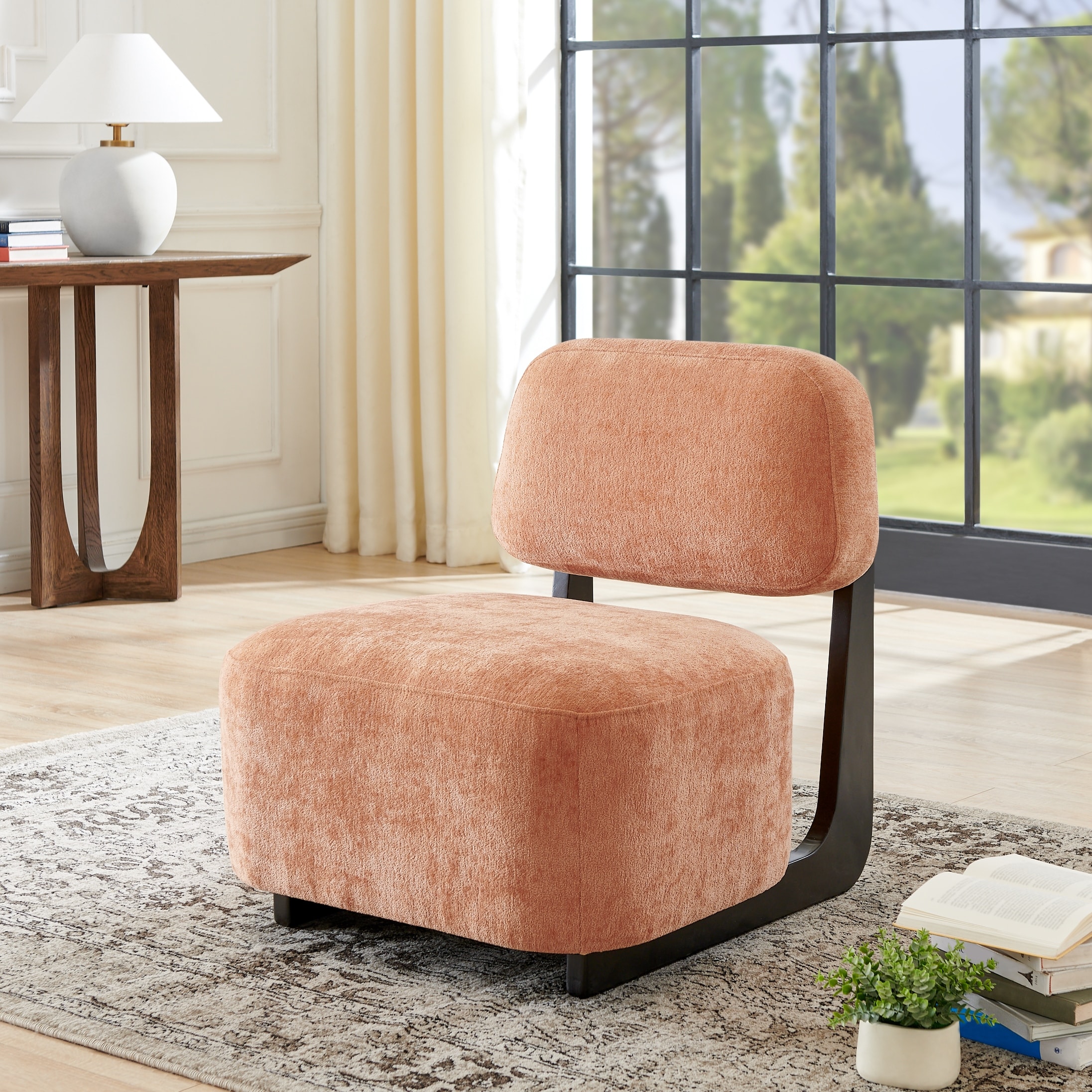 Orange Reception Chair Side Chair Accent Chair with Wood Frame, Reading Chair Corner Chair Armless Lobby Chair