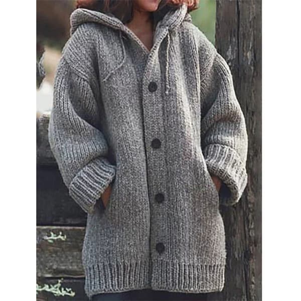 Button Down Hooded Knitted Cardigan Plus Size Outerwear. Opens flyout.