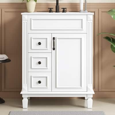 24" Bathroom Vanity with Ceramic Sink, 2 Drawers and Adjustable Shelf