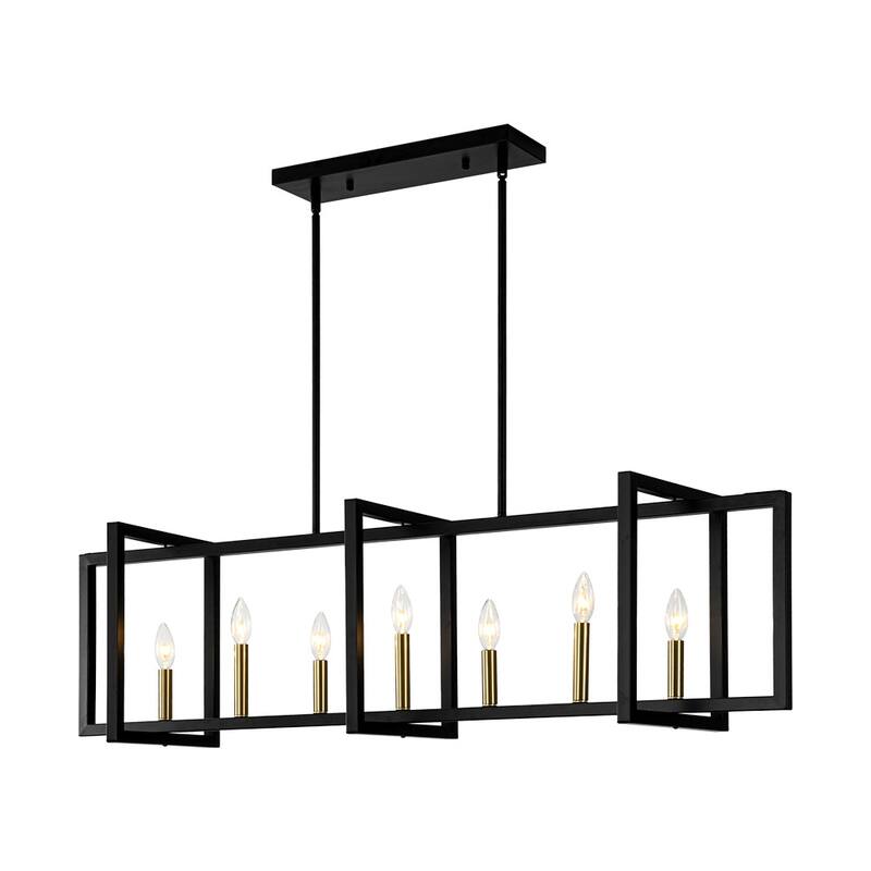 Industrial Geometric 7-Light Rectangular linear Iron Island Chandelier