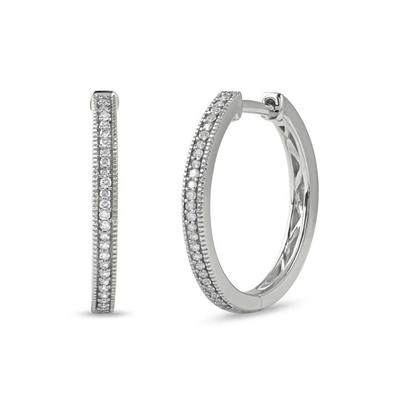 1/6ct TDW Diamond Hoop Stud Earrings in Silver for Women