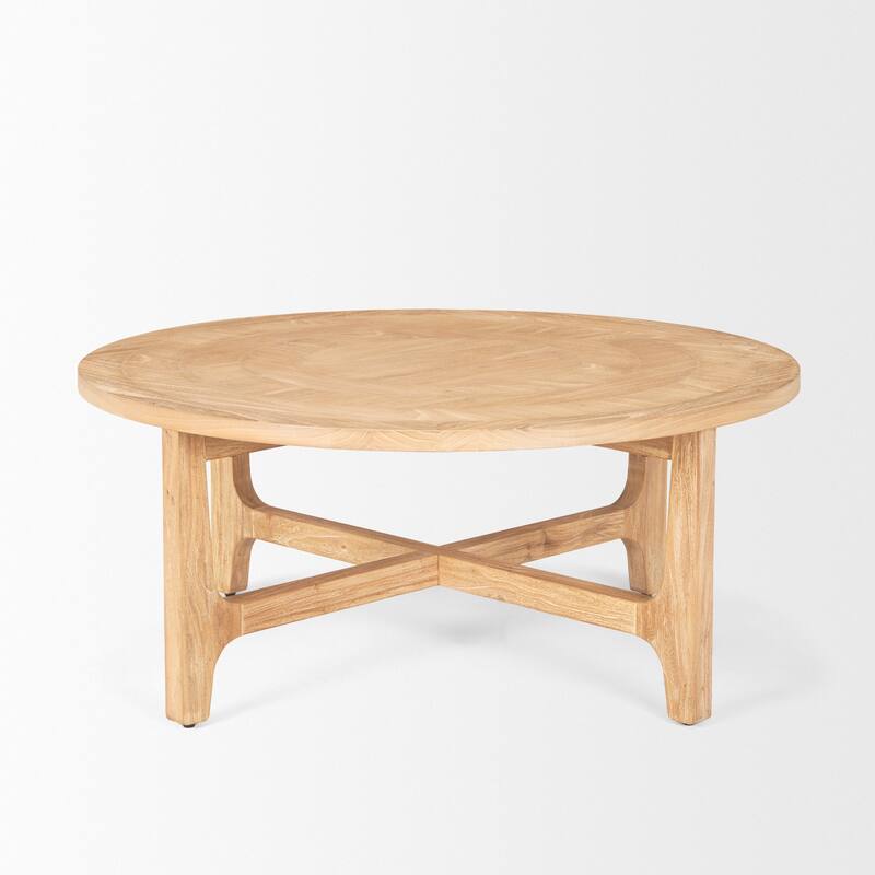 HomeRoots 39" Natural and White Solid Wood Round Distressed Coffee Table - 39' X '16.75' X '39