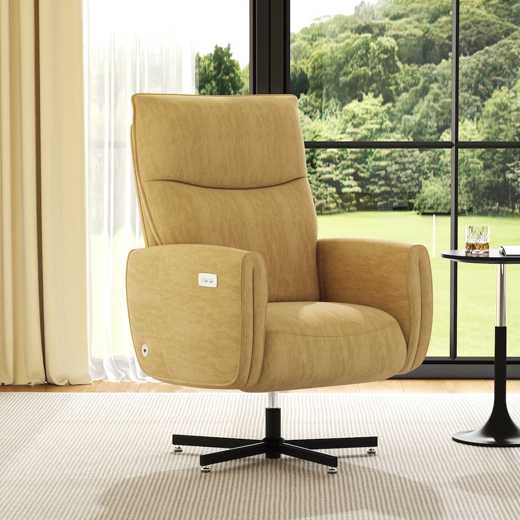 Power Swivel Recliner Chair, Electric Reclining with USB & Type-C Charging, 360° Swivel Velvet Upholstered Accent Chair
