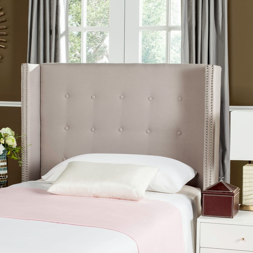 SAFAVIEH Rengin Taupe Upholstered Tufted Wingback Headboard (Twin)