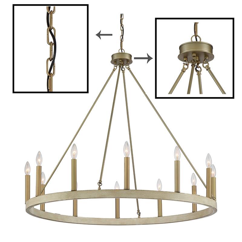 Oak Vintage Wagon Wheel 12-light Candle Style Chandelier - 39*39*35-47.24