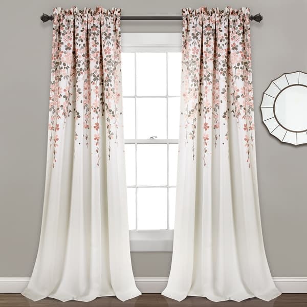 slide 2 of 7, Lush Decor Weeping Flowers Room Darkening Curtain Panel Pair 52"W x 84"L - Blush & Gray