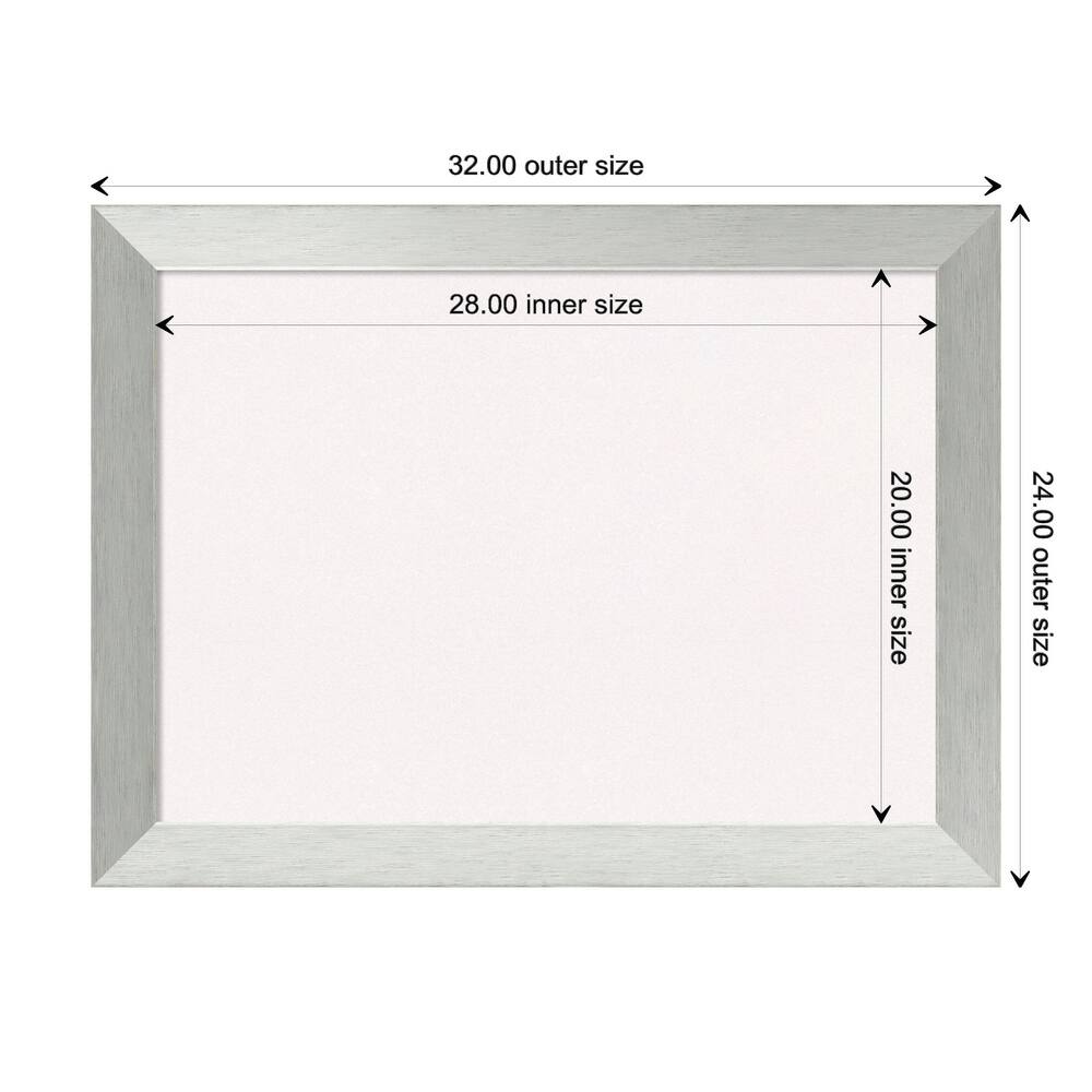 Brushed Sterling Silver Wood Framed White Corkboard Bulletin Board