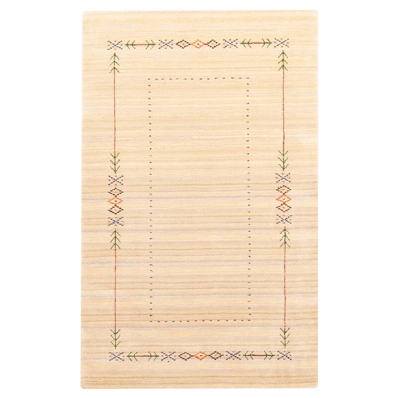 ECARPETGALLERY Hand Loomed Kashkuli Gabbeh Beige Wool Rug - 3'0 x 4'10