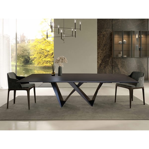 DAVEE Furniture Extendable Dining Table with Slate black Ceramic Table Top - 106.30*35.43*29.53 inches - On - - 33363936