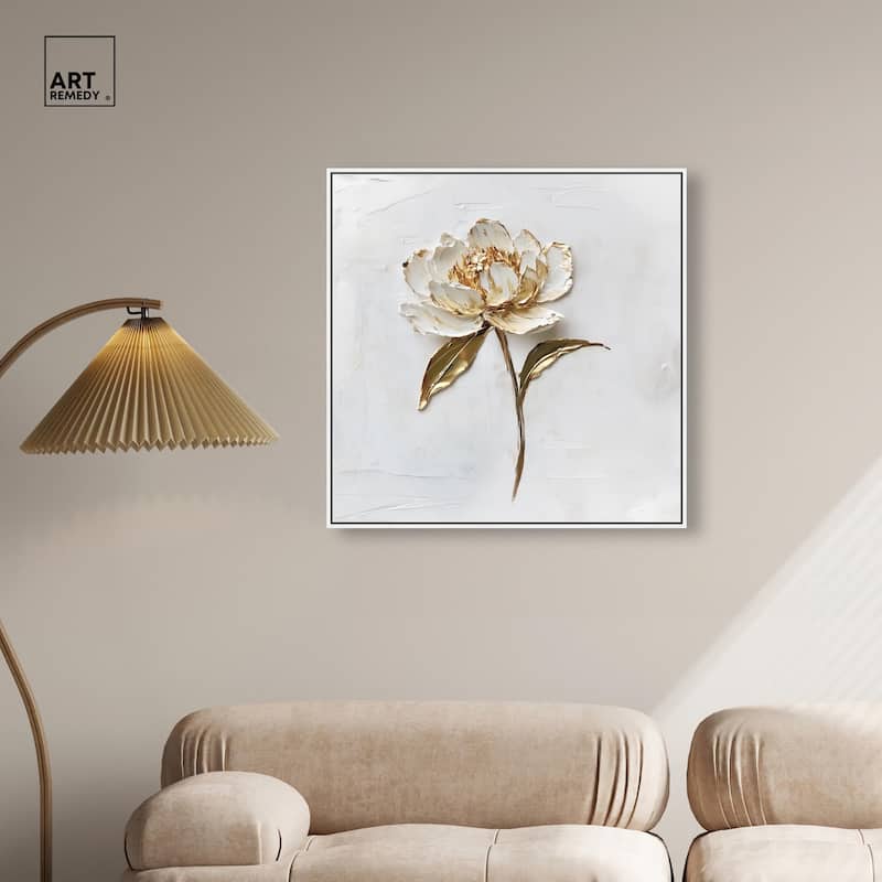 Simple Golden Peonie Canvas by Art Remedy