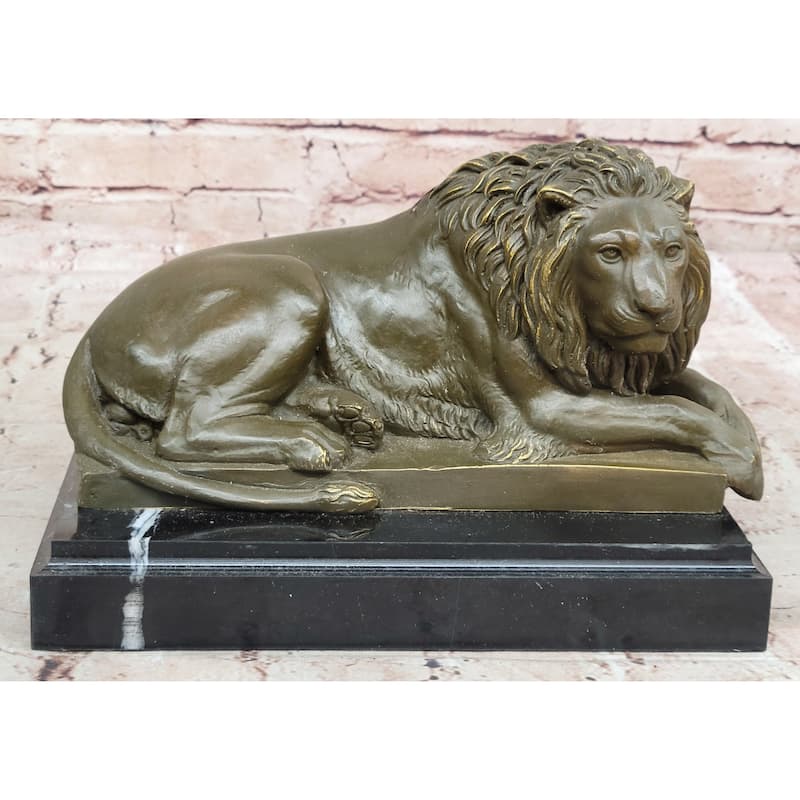 Reclining Lion Bronze Sculpture - Majestic Wildlife Symbol Art