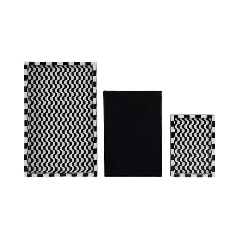 Resin Wood Geometric 3D Trays Set of 3 - Black, 13/18/24 in. - 24.0"
