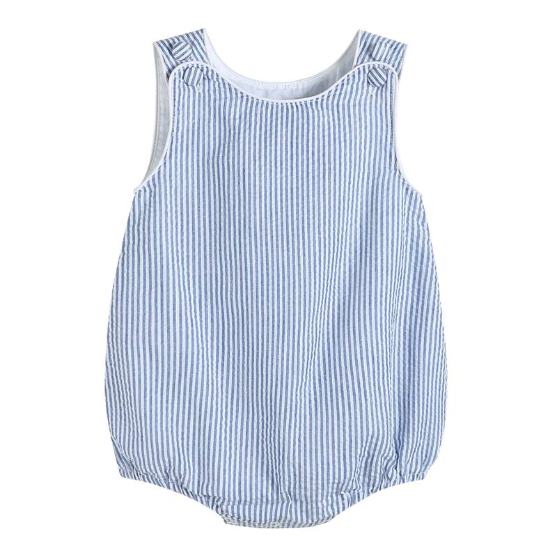 Classic Dark Blue Stripe Seersucker Romper