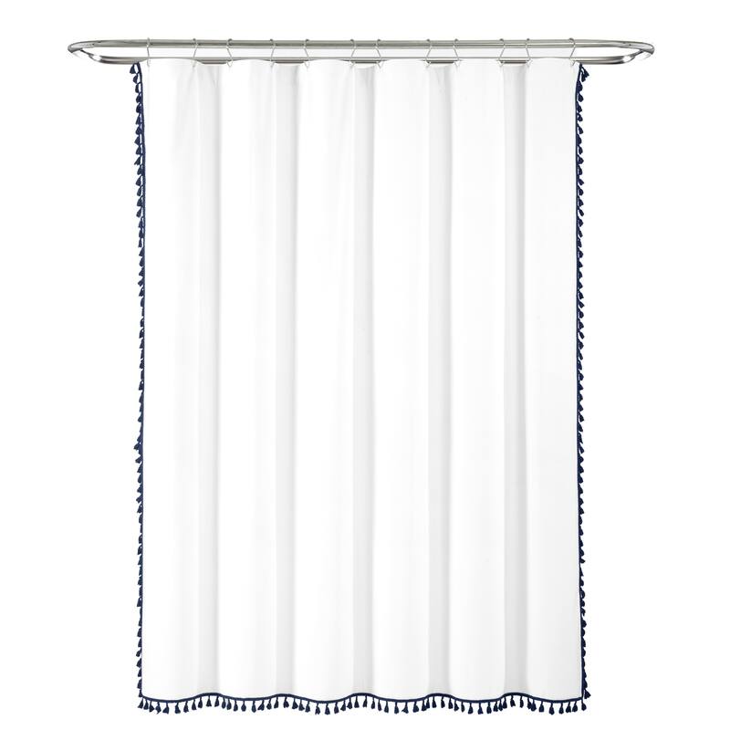 Lush Decor Boho Melora Tassel Yarn Dyed Eco-Friendly Recycled Cotton Shower Curtain Single