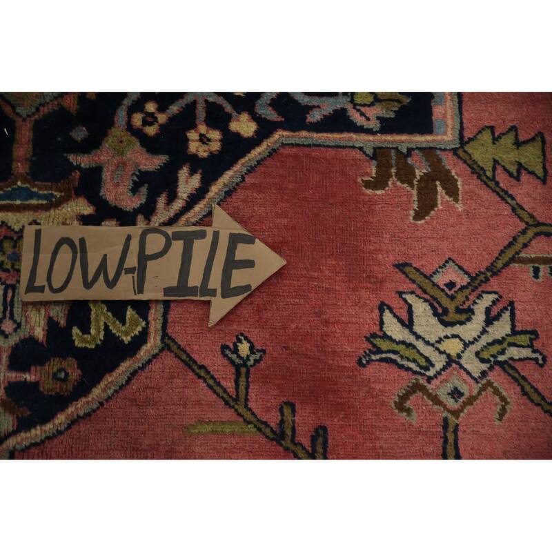 Hand Knotted Oriental 100% Wool Carpet Traditional Medallion Pink Heriz Area Rug - 12' 8'' X 9' 1''