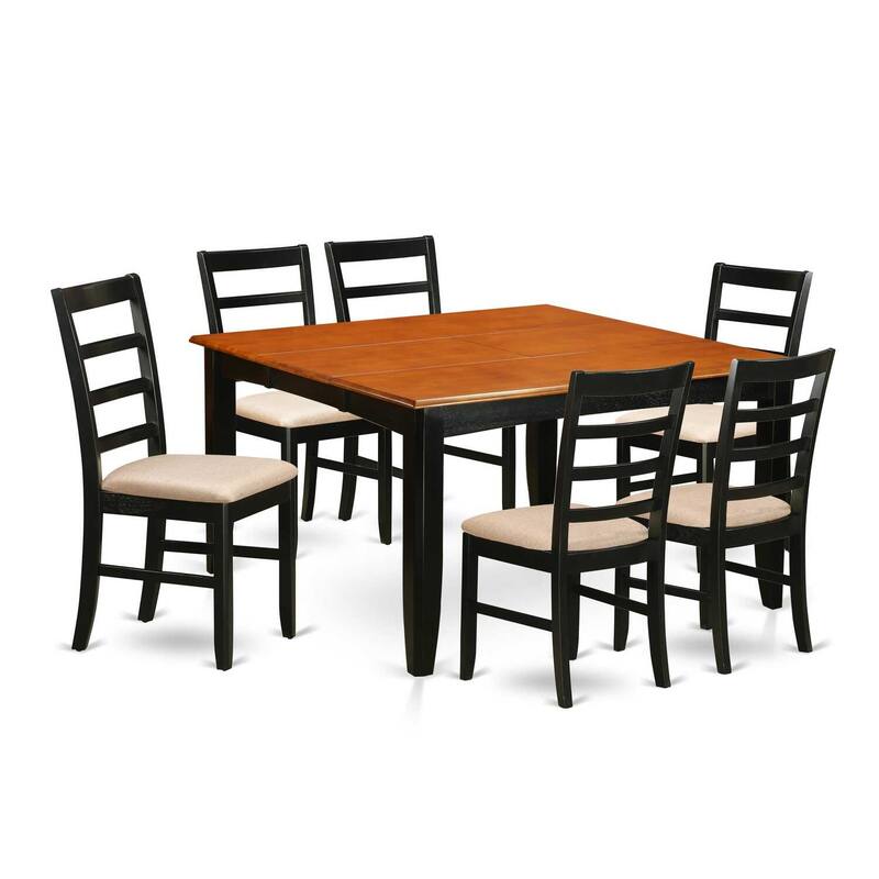 HomeStock 7-Piece Square Black Finish Solid Wood Top Dining Table with 6-Chairs