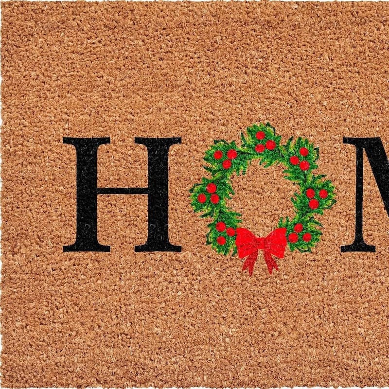 HomeRoots 24" X 36" Brown And Green Christmas Home Outdoor Coir Door Mat - 24.00' X '36.00