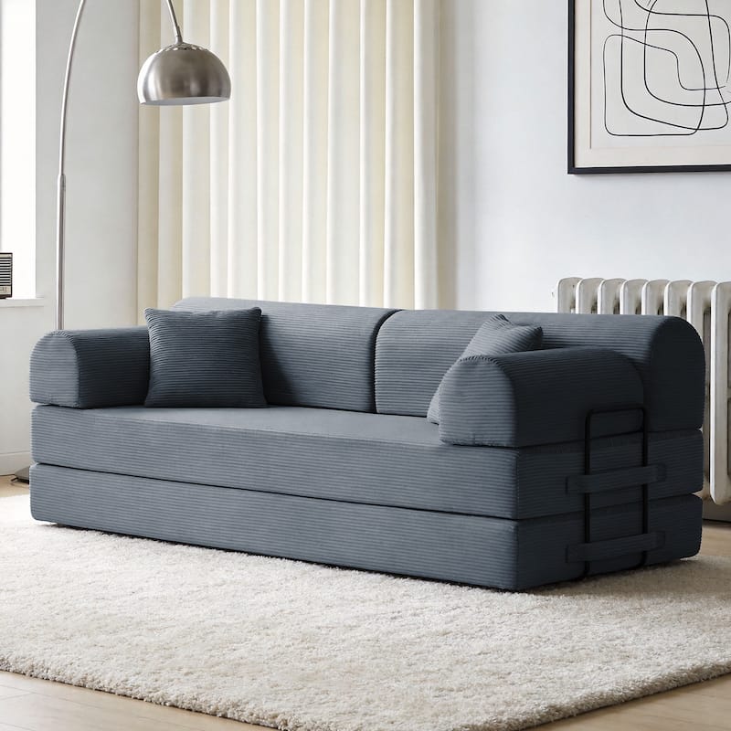 Convertible Sofa Bed Multifunctional Folding Sofa Couch Living Room Dark Gray 3-Seater Sofa Couch Settee