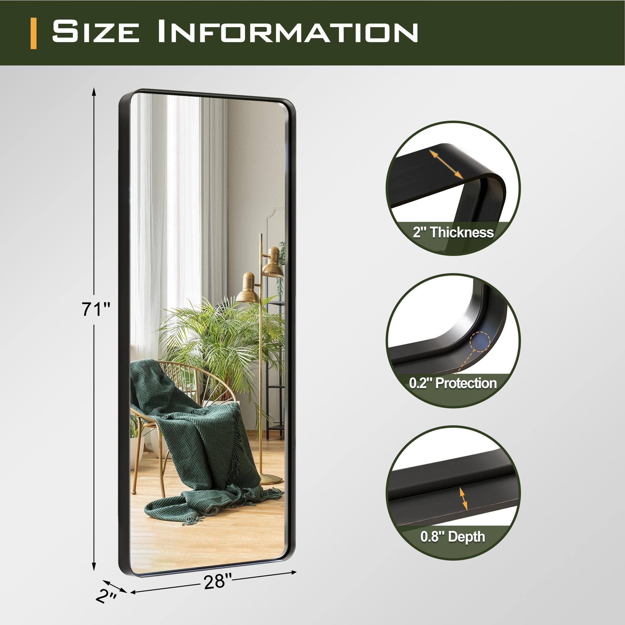 Aluminum alloy rounded rectangle painted black full-length