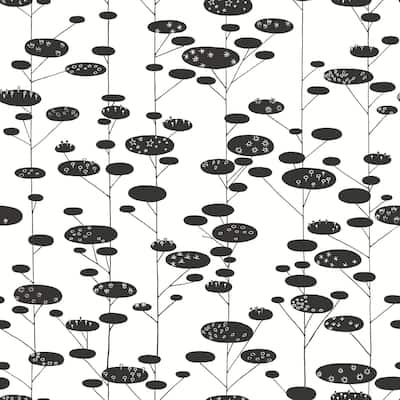 Black & White Retro Trees Peel & Stick Wallpaper