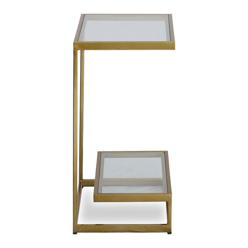 Double Floating Glass Accent Table - 24.25" - Clear and Brass Finish