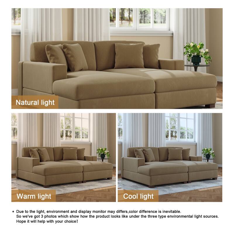 Upholstered Oversized Modular Sectional Sofa Set Corduroy Sleeper Sofa With Chaise