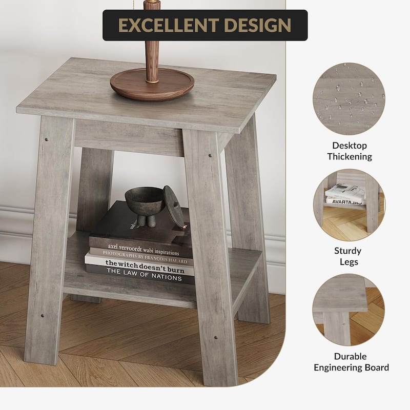 , Rustic Side Table with Storage Shelf, Small Center Table