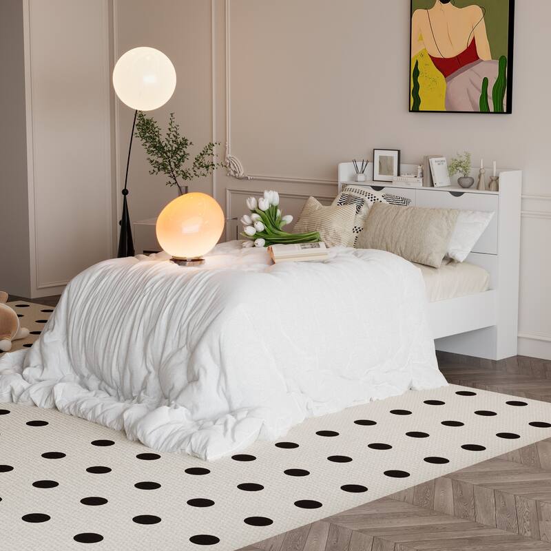 Timechee Twin Bed Frame with 3 Drawers And Hidden Storage Wood Frame