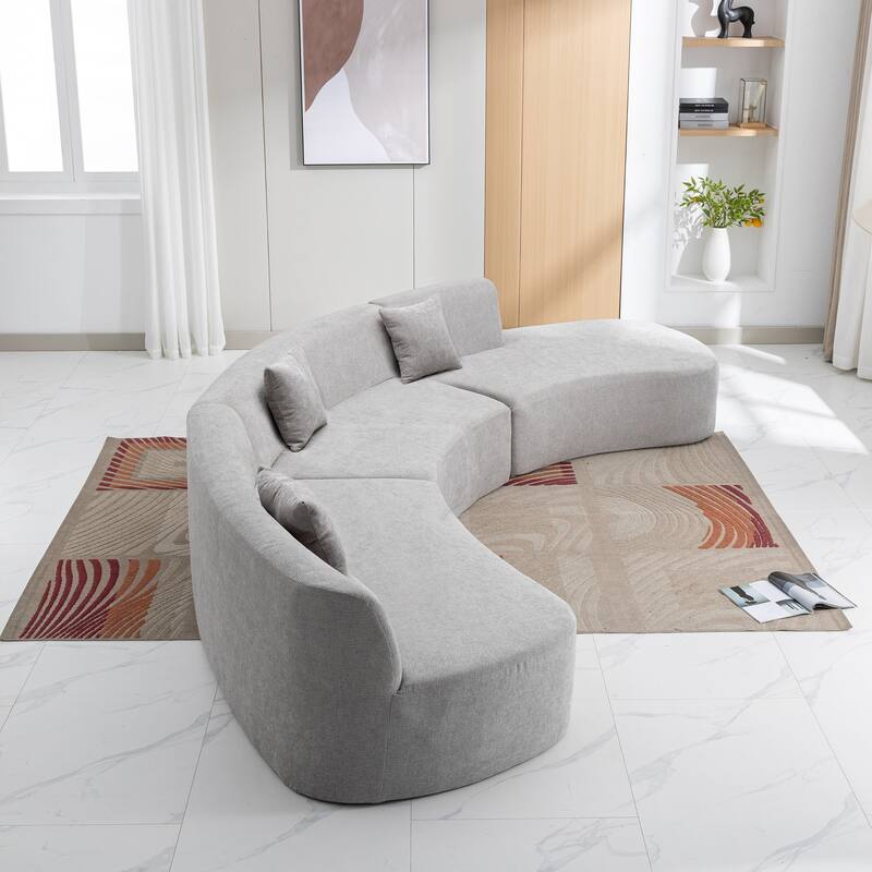 136in Stylish Curved sofa Sectional Sofa Chenille Fabric Sofa Couch with Three Throw Pillows for Living Room,